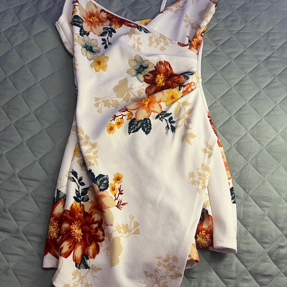 Rue21 One Shoulder Floral Dress - White and Orange